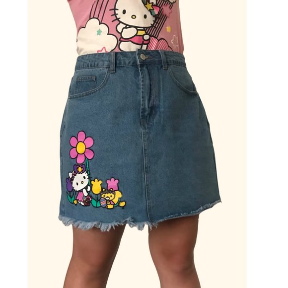 NWT Sanrio Hello Kitty Spring and egg hunt women's plus size Denim Skirt, XL - Picture 5 of 5